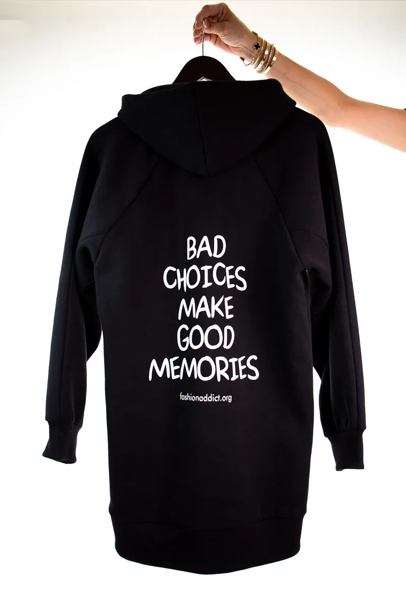 Fashion Addict Oversized Black Sweat Dress Hoodie